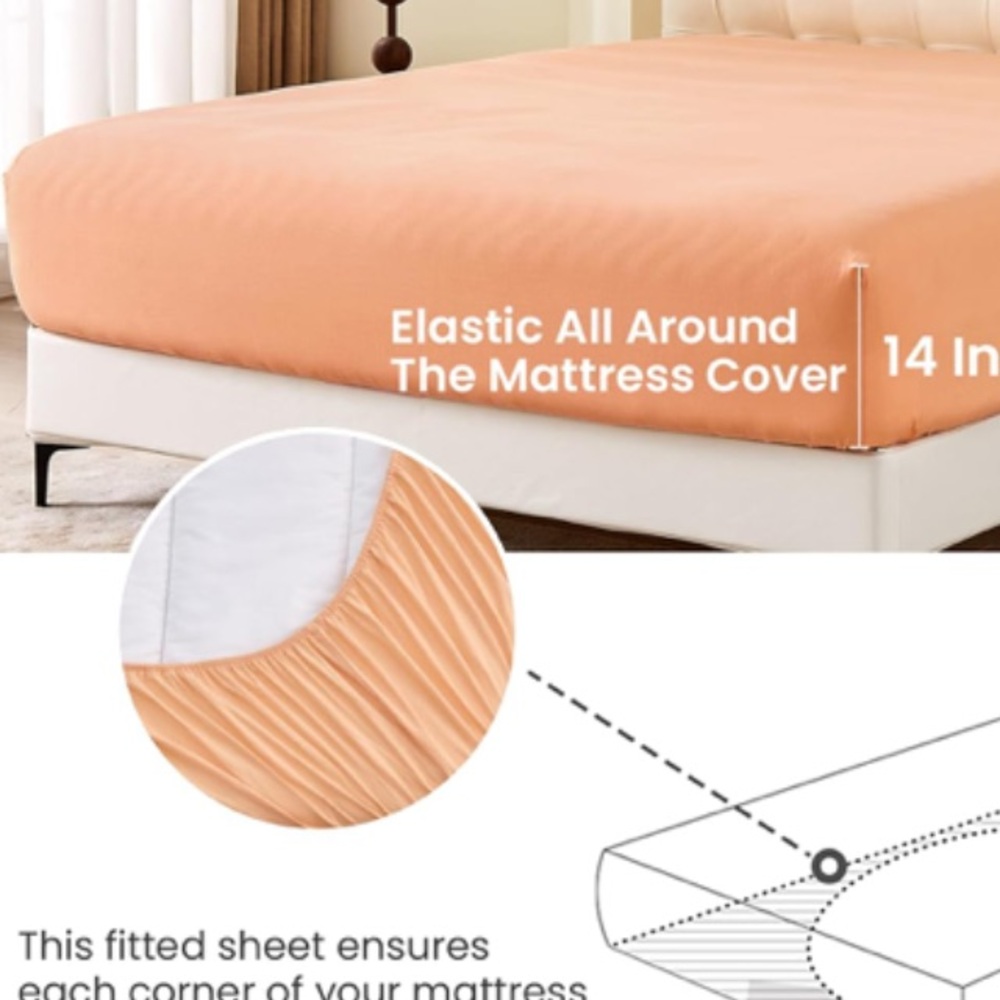 NEW W/ TAGS - Simple & Opulence LUX Natural Linen-Cotton Twin Sheet Set - Peach - Picture 6 of 10